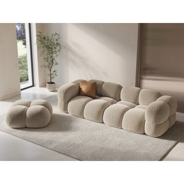 Bež baršunasti sofa 250 cm Loretto – Cosmopolitan Design-image-1