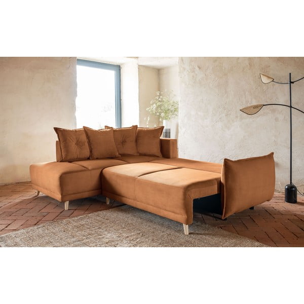 Ciglasta sklopiva kutna garnitura od samta (s lijevim kutom) Lazy Lukka – Miuform-image-3