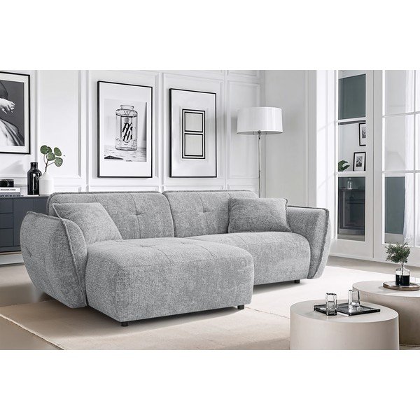 Svijetlo siva kutna garnitura od šenila (s lijevim kutom/s ležaljkom) Nelia – Ropez-image-1