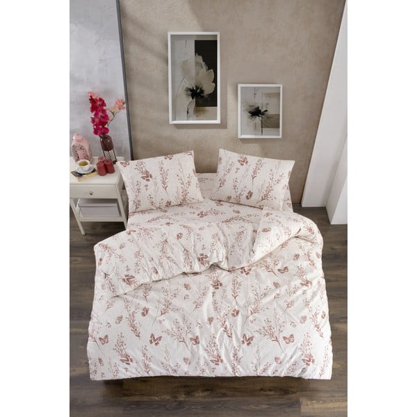Bež posteljina za bračni krevet/za produženi krevet s uključenom plahtom/4-dijelna 200x220 cm Floral Butterfly – Mila Home-image-1