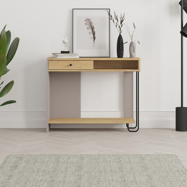 Pomoćni stol s pločom stola u dekoru hrasta 35x100 cm Saturne – Marckeric-image-1