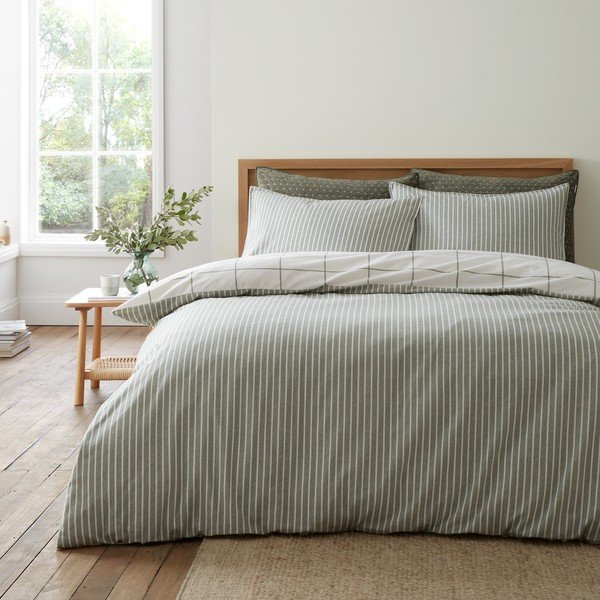 Zelena/krem flanelska posteljina za krevet za jednu osobu 135x200 cm Brushed Regal Check – Bianca-image-2