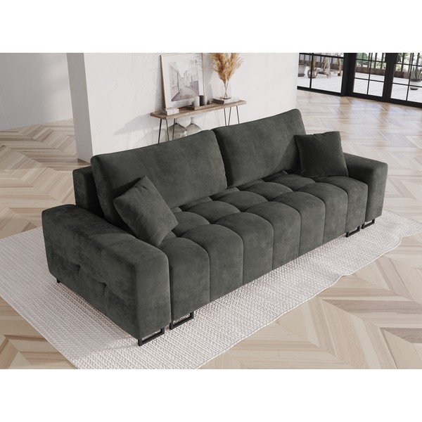 Siva baršunasti sklopiva/s prostorom za odlaganje sofa 250 cm Wicklow – Cosmopolitan Design-image-1