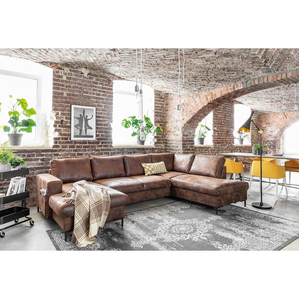 Smeđa kutna garnitura na razvlačenje u obliku slova U od imitacije kože Miuform Lofty Lilly Vintage, desni kut-image-4