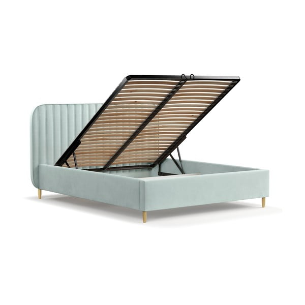 Mentol zeleni tapecirani krevet s prostorom za odlaganje s podnicom 120x200 cm Noto – Maison de Rêve-image-3