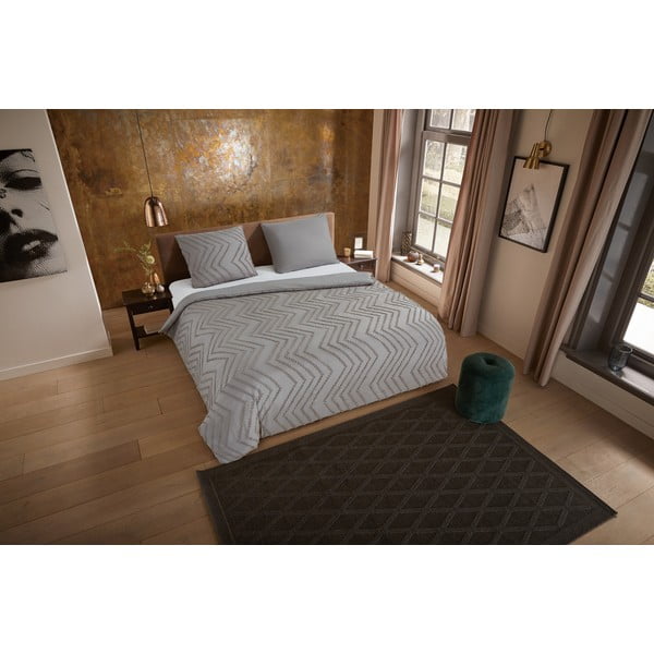 Siva/smeđa posteljina za krevet za jednu osobu/za produženi krevet od mikrovlakana 140x220 cm Pure Zigzag – Good Morning-image-3