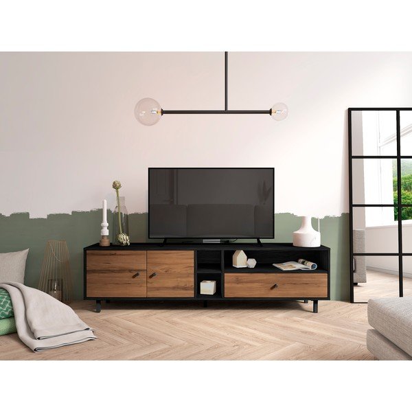 Crni/natur TV stol u dekoru oraha 180x47 cm Roald - Marckeric-image-1