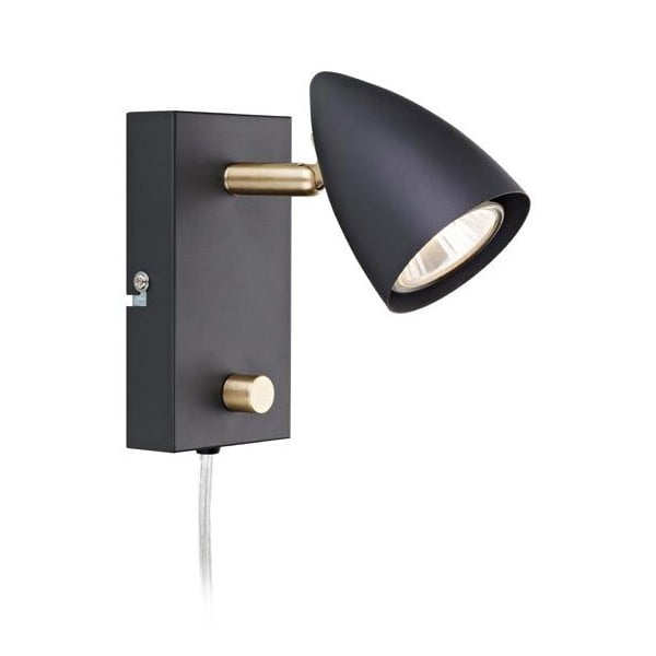 Crna zidna svjetiljka s detaljima od mesinga Markslöjd Ciro