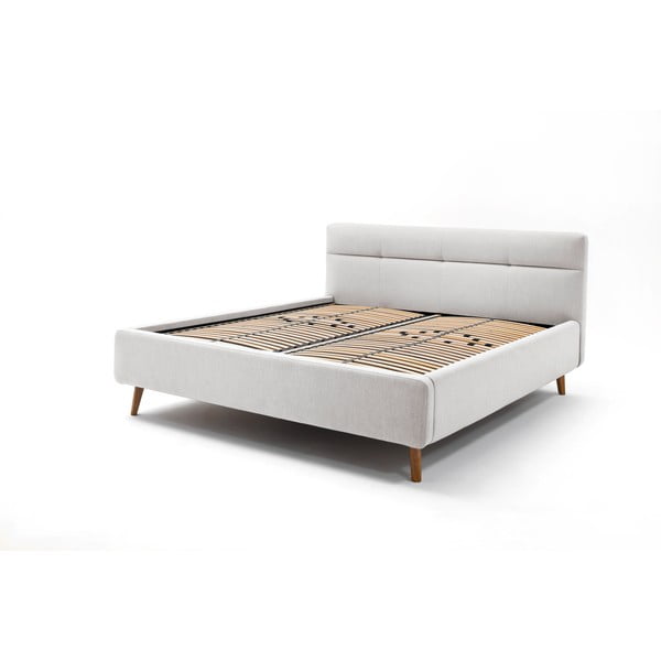 Svijetlo sivi tapecirani bračni krevet s prostorom za odlaganje s podnicom 180x200 cm Lotte – Meise Möbel-image-3