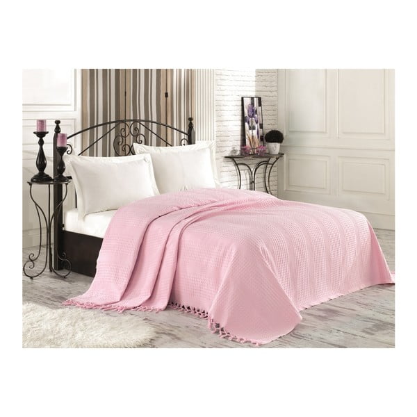 Ružičasti pamučni prekrivač za bračni krevet Clemence, 220 x 240 cm