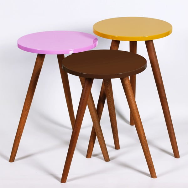 Set od 3 okrugla stola Kate Louise (smeđa, ružičasta, žuta)