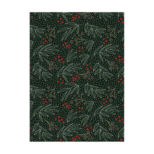 5 listova crno-zelenog papira za zamatanje Eleanor stuart Winter Floral, 50 x 70 cm