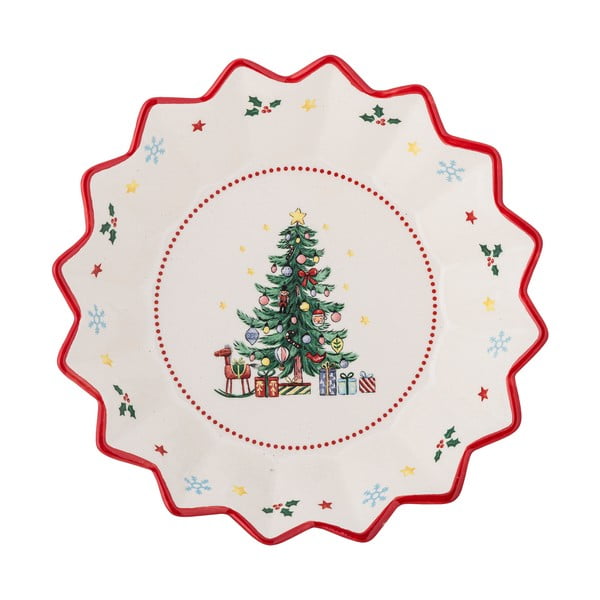 Crveni/krem keramički tanjur s božićnim motivom za serviranje ø 20 cm Naive – Bloomingville