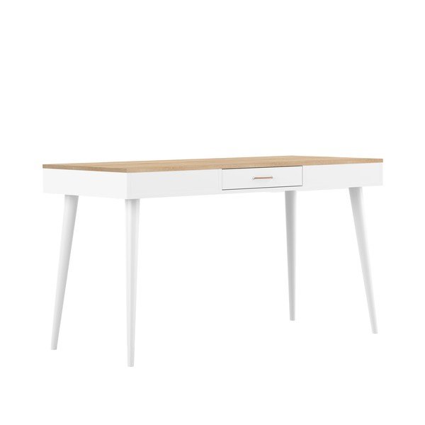 Bijeli radni stol s pločom u dekoru hrasta 134x59 cm - TemaHome -image-2