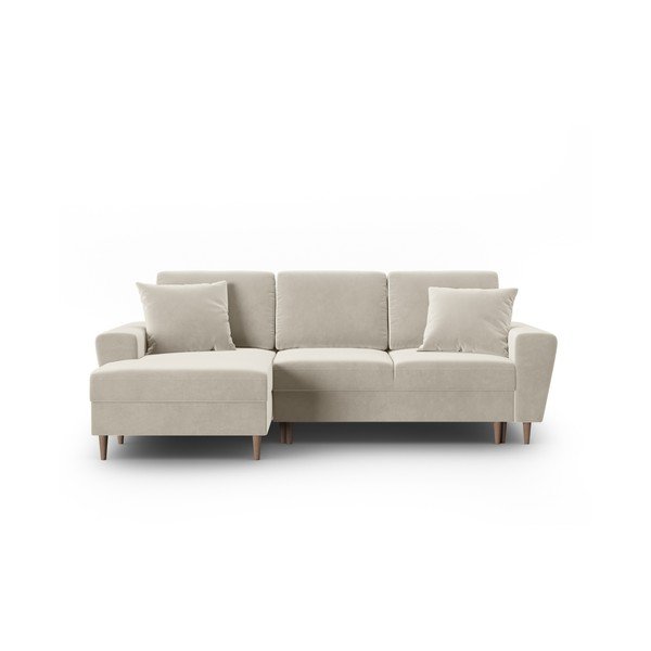 Bež baršunasti sklopiva/s prostorom za odlaganje kutna garnitura (s lijevim kutom/s ležaljkom) Kyoto – Cosmopolitan Design