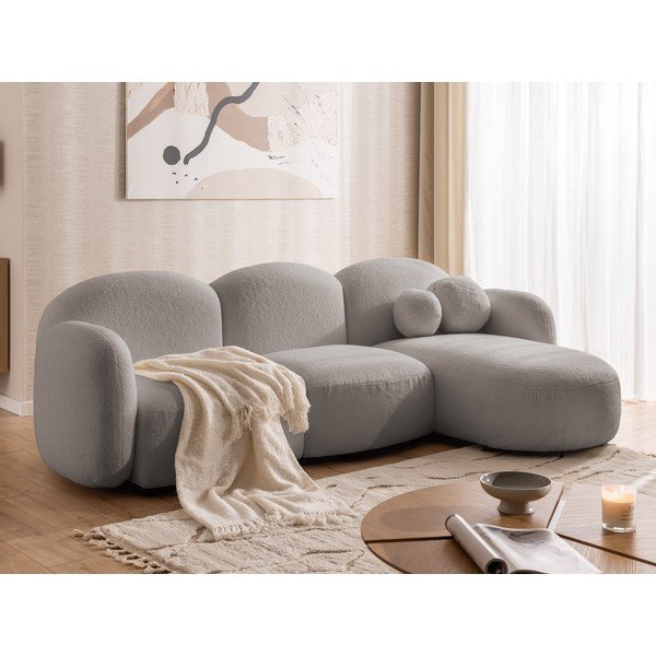 Siva kutna garnitura od bouclé tkanine (s desnim kutom/s ležaljkom) Orbit – Ropez-image-4