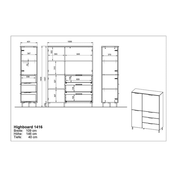 Svijetlo zelena visoka komoda 109x146 cm Kenora - Germania-image-3