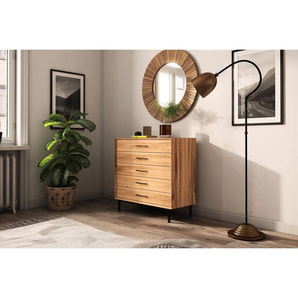 Visoka komoda od hrastovine u prirodnoj boji 97x95 cm Abies - The Beds-image-3