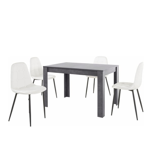 Set sivog blagovaonskog stola i 4 bijele stolice za blagovanje Støraa Lori Lamar