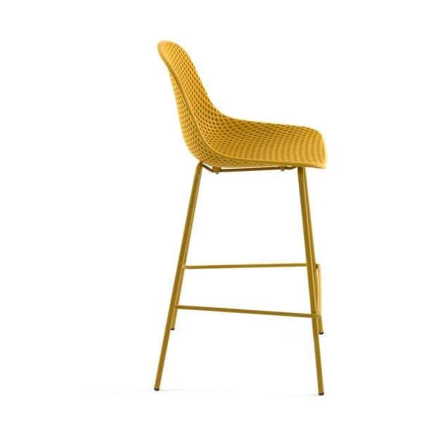 Oker žuta metalna/plastična vrtna barska stolica Quinby – Kave Home-image-3