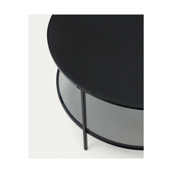 Crni okrugao stolić za kavu sa staklenom pločom stola ø 80 cm Gilda – Kave Home-image-1