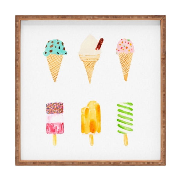 Drveni ukrasni pladanj za serviranje sladoleda, 40 x 40 cm