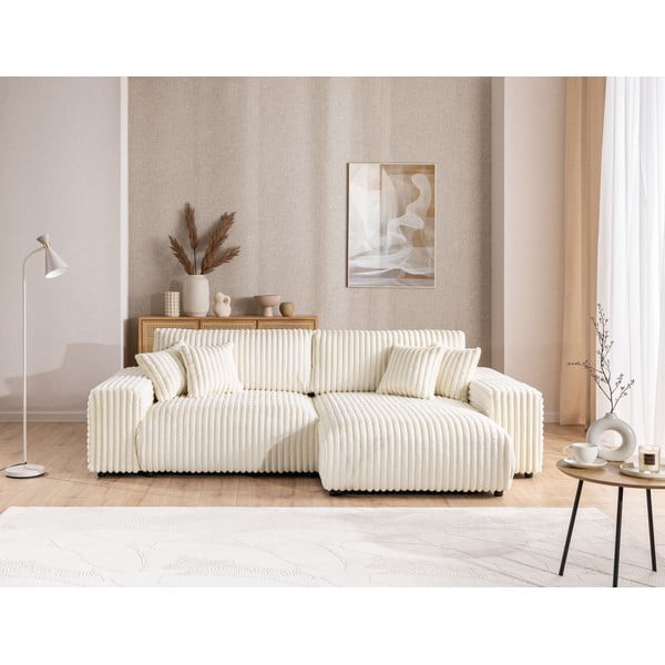 Krem sklopiva/s prostorom za odlaganje kutna garnitura od samta (s desnim kutom) Sarina – Ropez-image-1