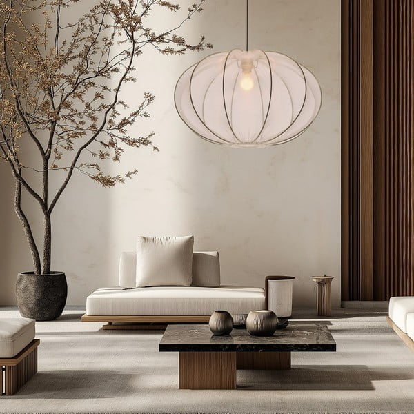 Bijela viseća svjetiljka s tekstilnim sjenilom ø 60 cm Mellow – Candellux Lighting-image-2