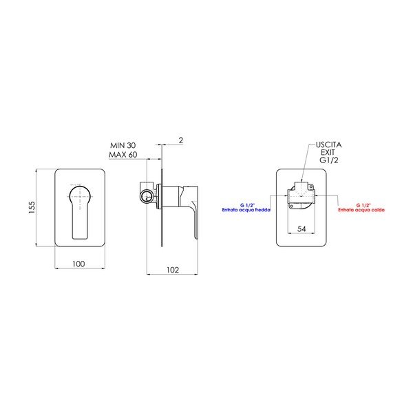 Mat crna ugrađena slavina za tuš (s 1 izlazom) Pax – Sapho-image-1
