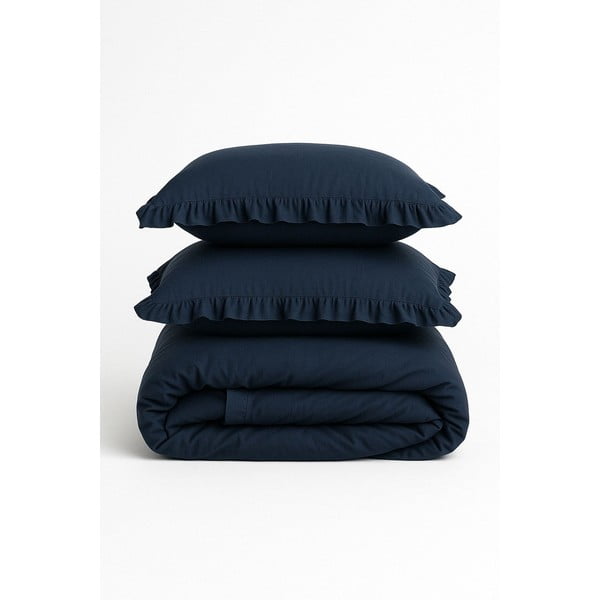 Tamno plava posteljina za bračni krevet/za produženi krevet od renforce pamuka 240x220 cm Ruffle Striped – Mila Home Luxury