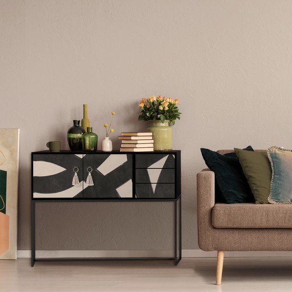 Crna/bež niska komoda 113x92 cm Freya – Really Nice Things-image-2