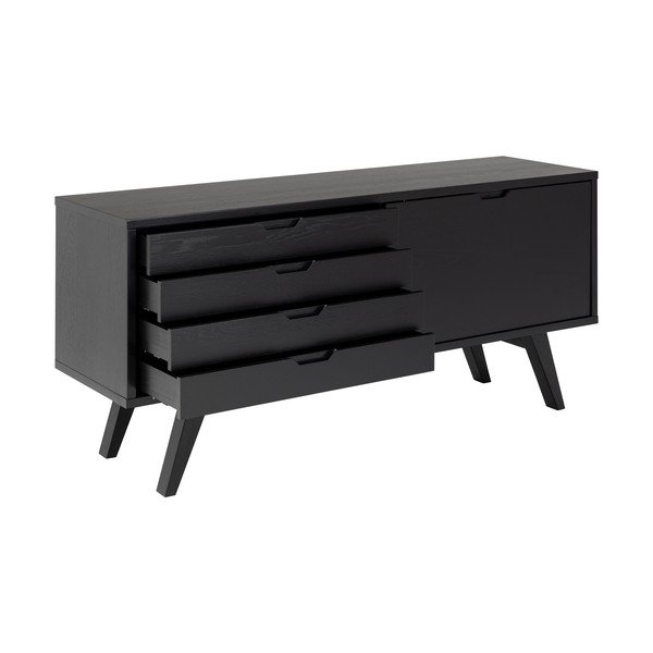 Crna niska komoda u dekoru hrasta s kliznim vratima 160x72 cm A-Line – Actona-image-3