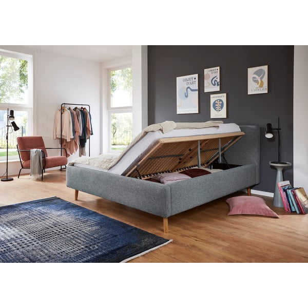 Tamno sivi tapecirani bračni krevet s prostorom za odlaganje s podnicom 180x200 cm Mattis – Meise Möbel-image-3