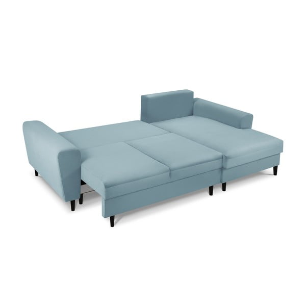 Svijetlo plava sklopiva/s prostorom za odlaganje kutna garnitura od samta (s desnim kutom/s ležaljkom) Kyoto – Cosmopolitan Design-image-2