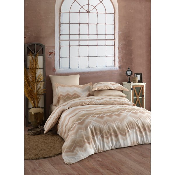 Smeđo-bež posteljina za bračni krevet od pamučnog satena Primacasa by Türkiz Onzino , 200 x 220 cm