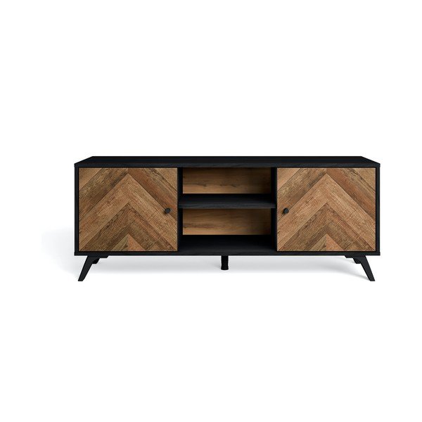Crna TV komoda u dekoru oraha 136x53 cm Chevrons - Marckeric