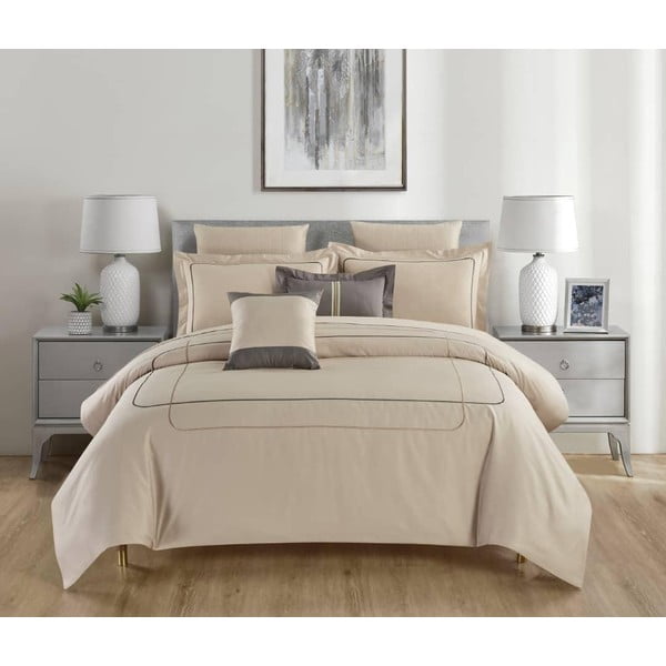 Bež posteljina za krevet za jednu osobu od renforce pamuka s uključenom plahtom/6-dijelna 140x200 cm Calm of Lines – Mila Home Luxury