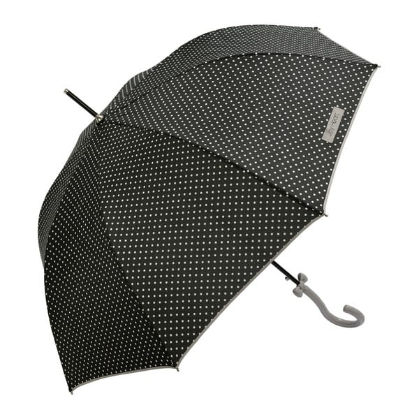 Crni štap kišobran s bijelim točkicama Joy Heart, ⌀ 122 cm
