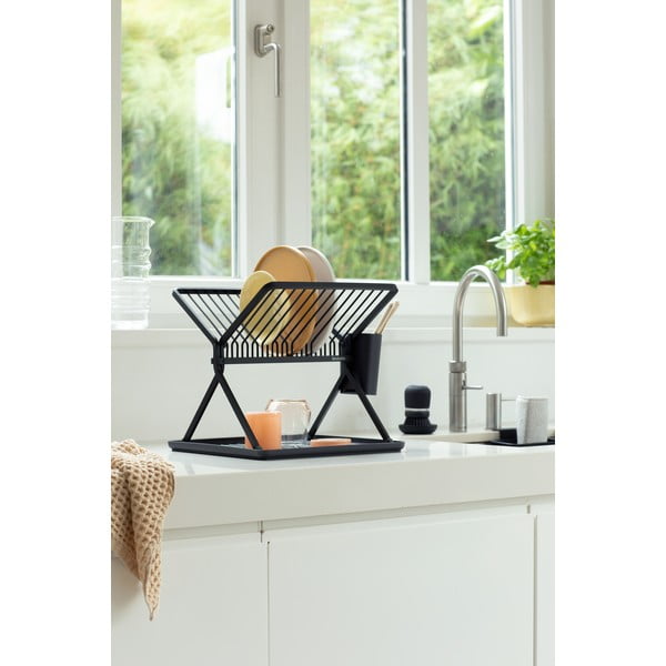 Tamno sivi metalni dvoetažan ocjeđivač za posuđe 37x33 cm – Brabantia-image-1