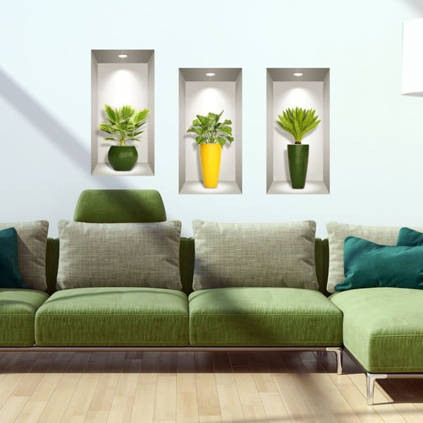 Set od 3 3D zidne naljepnice Ambiance Palm Leaves