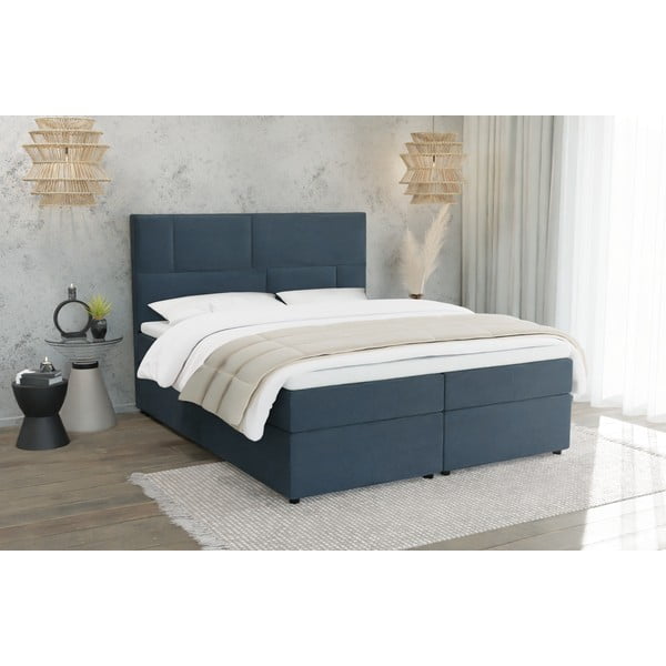 Tamno plavi boxspring krevet s prostorom za pohranu 180x200 cm Lola – Ropez-image-1