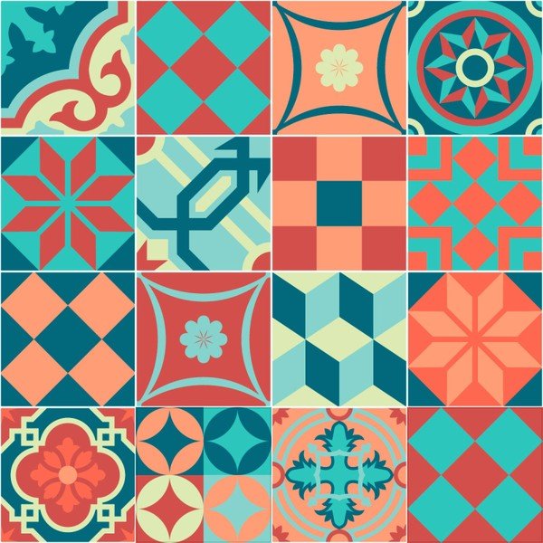 Set od 16 Ambiance zidnih naljepnica pločica Azulejos šareni vintage stil, 10 x 10 cm-image-1