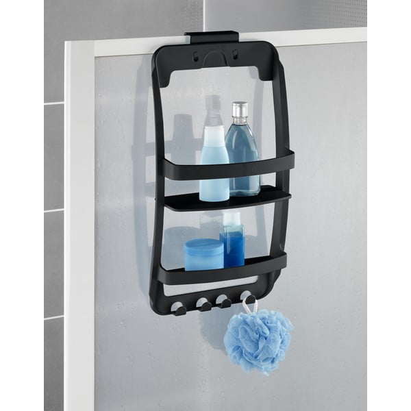 Crna plastična viseća/s postavljanjem bez bušenja kupaonska polica Universal – Wenko-image-1