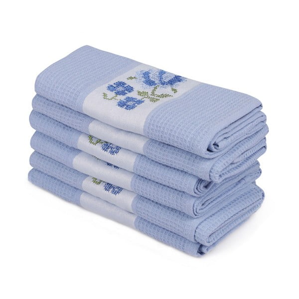 Set od 6 plavih ručnika od čistog pamuka Simplicity, 45 x 70 cm