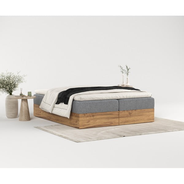 Sivi/u prirodnoj boji boxspring krevet s prostorom za pohranu 200x200 cm Faro – Maison de Rêve-image-4