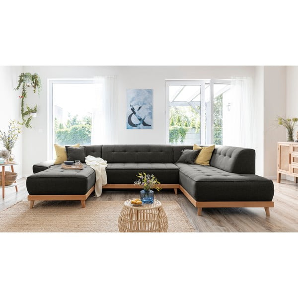 Tamno siva kutna garnitura na razvlačenje u obliku slova "U" Miuform Dazzling Daisy, desni kut-image-3