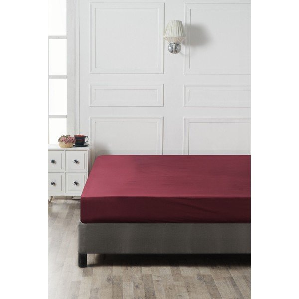 Bordo pamučna plahta s gumom 140x200 cm – Mijolnir-image-2