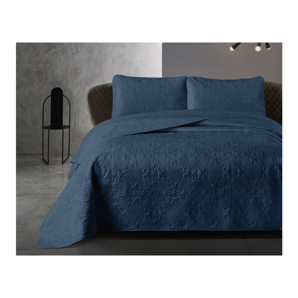 Plavi pokrivač iz mikropercila s dvije jastučnice Dreamhouse Velvet Clara, 250 x 260 cm
