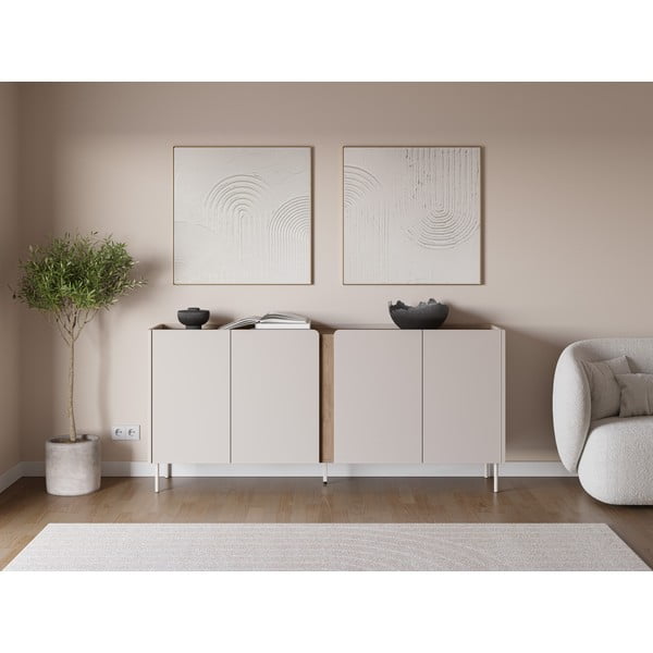 Krem/u prirodnoj boji komoda u dekoru hrasta 180x82x40 cm Lucile – Marckeric-image-1