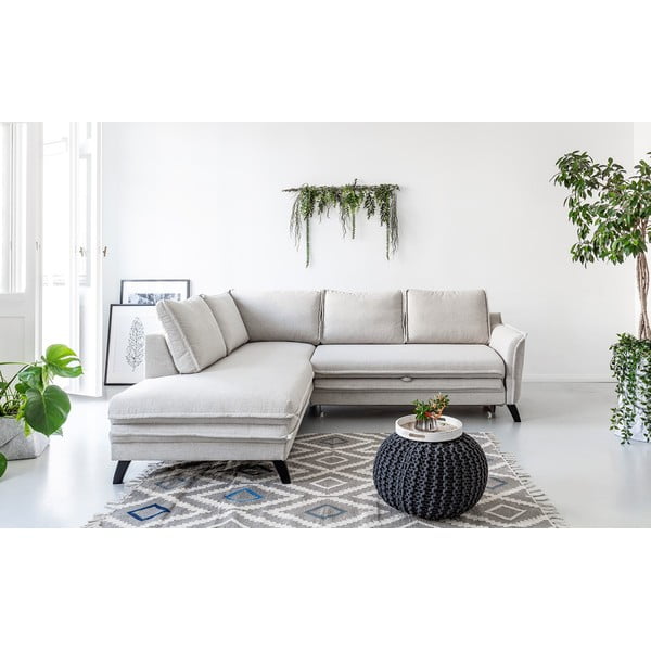 Svijetlobež baršunasta kutna garnitura na razvlačenje Miuform Stylish Charlie L, lijevi kut-image-1